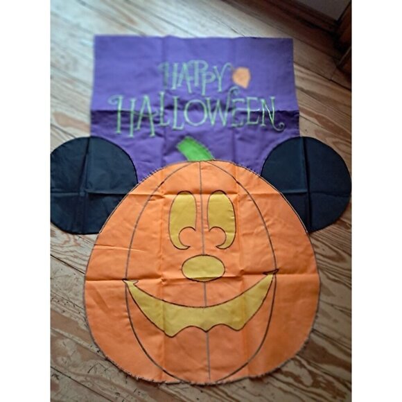 Disneyland Happy Halloween Mickey Mouse Pumpkin Banner Yard Flag Rare 40" x 37" - Picture 1 of 1